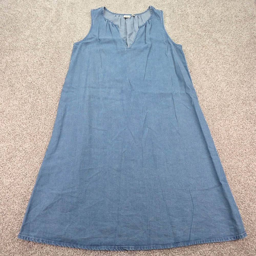 GAP Womens Blue Denim Chambray Sleeveless V-Neck Shift Dress XS